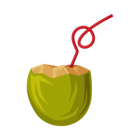 Coconut Cocktail with Straw as Bali Traditional Refreshing Drink Vector Illustrationのイラスト素材