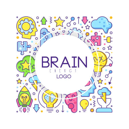 Brain and Creative Mind Design with Line Icon Vector Templateのイラスト素材