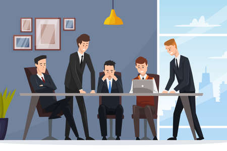 Business People Character Sitting at Table Working in Team Vector Illustrationのイラスト素材