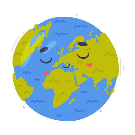 Smiling Earth Globe as Ecology and Environment Protection and Conservation Vector Illustrationのイラスト素材