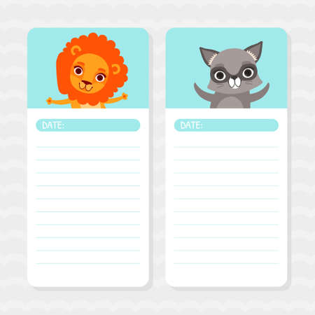 Cute Page for Notebook with Cat and Lion Vector Setのイラスト素材