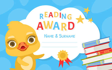 Kids School Reading Diploma Certificate with Book and Name Lined Space Vector Templateのイラスト素材
