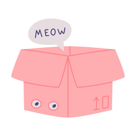 Superhero Cat Having Super Power Sitting in Pink Cardboard Box Vector Illustrationのイラスト素材