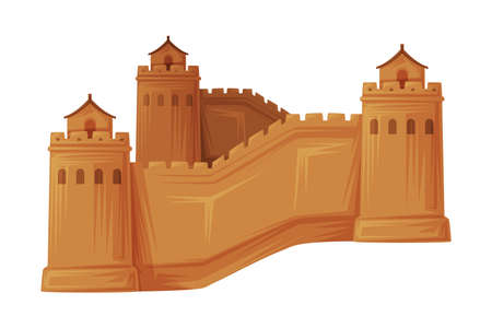 Great Wall of China as Traditional Cultural Chinese Fortification Vector Illustrationのイラスト素材