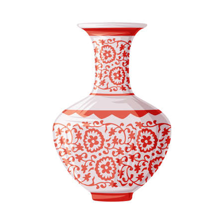 Porcelain Vase with Ornament as China Object and Traditional Cultural Chinese Symbol Vector Illustrationのイラスト素材