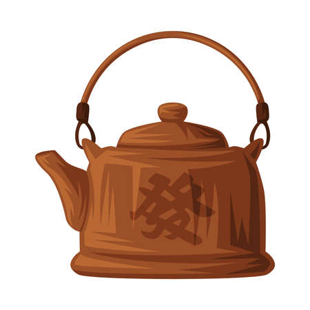 Ceramic Brown Teapot as China Object and Traditional Cultural Chinese Symbol Vector Illustrationのイラスト素材