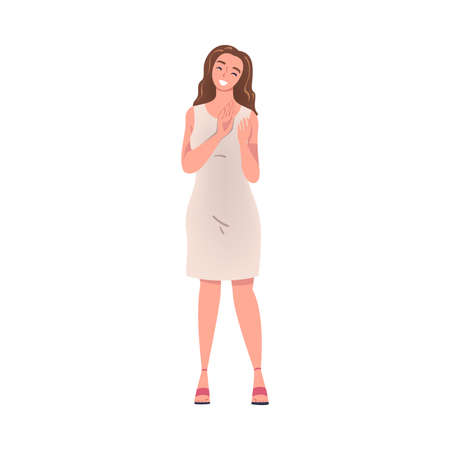 Woman Character Standing and Clapping His Hands as Applause and Ovation Gesture Vector Illustrationのイラスト素材