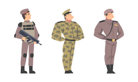 Army soldiers in camouflage combat uniform saluting cartoon vector illustrationのイラスト素材