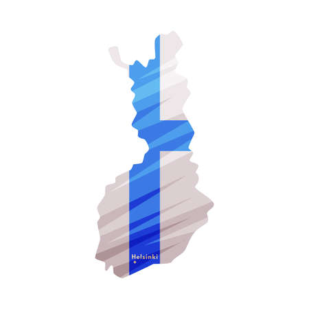 Finland Country Map and Boundary with Flag Color Vector Illustrationのイラスト素材