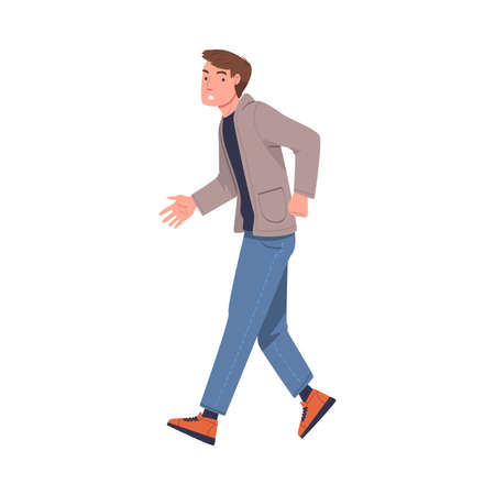 Fire Emergency with Man Escaping Saving Life when Smoke Vector Illustrationのイラスト素材