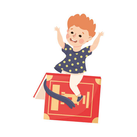 Little Boy Flying on Book Ready to Study Vector Illustrationのイラスト素材