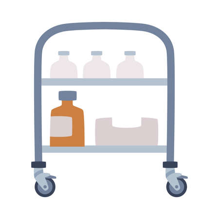 Wheeled Trolley with Drugs and Medication as Medical Equipment and Assistance Device Vector Illustrationのイラスト素材