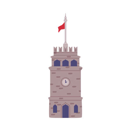 Izmir Clock Tower with Flag as Turkey Building Vector Illustrationのイラスト素材