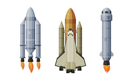 Space rockets set. Astronautics and space exploration technologies vector illustrationのイラスト素材