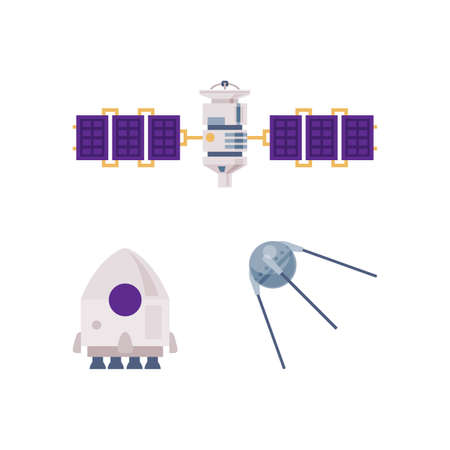 Artificial Earth satellites and space vehicle. Space exploration technologies vector illustrationのイラスト素材