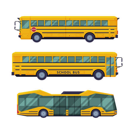 Set of yellow city bus, side view vector illustrationのイラスト素材