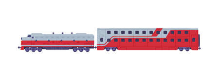 Speed Train Locomotive and Passenger Wagon Vector Illustrationのイラスト素材