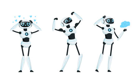 Humanoid robots set. Cybernetic robotic cyborgs, artificial intelligence concept cartoon vector illustrationのイラスト素材