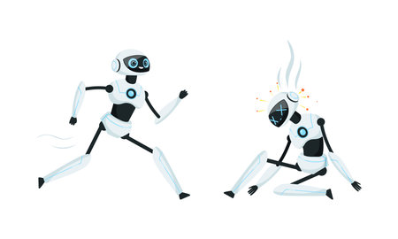 Cybernetic robotic cyborgs activity set. Artificial intelligence technology cartoon vector illustrationのイラスト素材