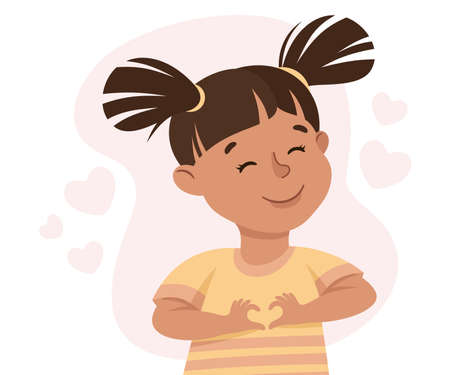 Self-love with Little Girl Admiring Herself Loving Her Appearance Vector Illustrationのイラスト素材