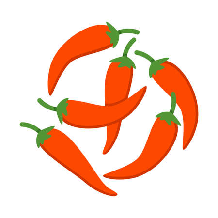Red and Hot Chili Pepper as Wok Asian Food Ingredient Vector Illustrationのイラスト素材