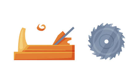 Timber industry tools set. Saw blade, planer for woodworking vector illustrationのイラスト素材
