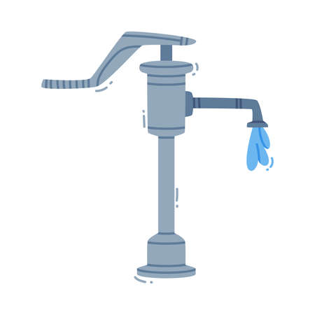 Water Tap with Valve and Drop or Droplet for Pouring Pure Drinking Liquid Vector Illustrationのイラスト素材