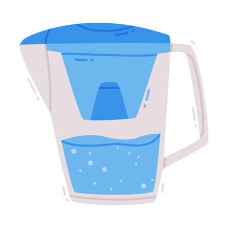 Water in Glass Pitcher Filter with H2O Pure Liquid Poured Inside Vector Illustrationのイラスト素材