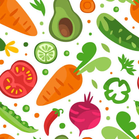 Fresh Vegetable Design with Ripe Harvested Agricultural Crop Vector Seamless Pattern Template