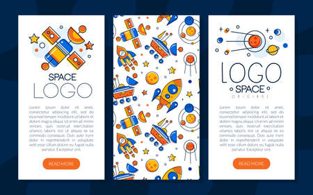 Space Travel Design with Rocket and Planet as Cosmic Exploration Vector Templateのイラスト素材