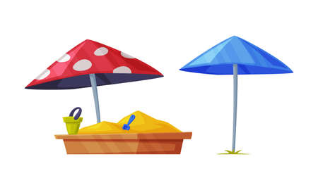 Playground Equipment with Sandpit or Sandbox Vector Illustration Setのイラスト素材
