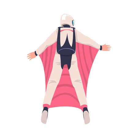 Man Wingsuit Flying or Wingsuiting as Skydiving Extreme Sport Activity Vector Illustrationのイラスト素材