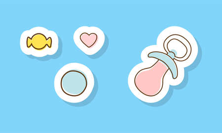 Pacifier and Sweet as Infant Sticker on Blue Background Vector Set