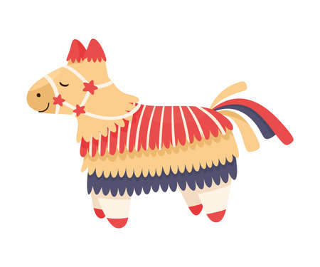Decorated Mexican Pinata Llama as Colorful Toy Made of Papier-mache with Treats for Child Party Celebration Vector Illustrationのイラスト素材