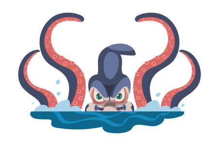 Giant Octopus from Depths of the Sea as Kraken Sea Monster Vector Illustrationのイラスト素材