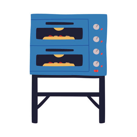 Closed Oven with Pizza Cooking Inside Vector Illustrationのイラスト素材
