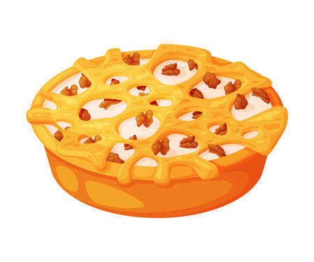 Baked Pie Made from Pastry Dough with Sweet Creamy Filling and Nuts Vector Illustrationのイラスト素材