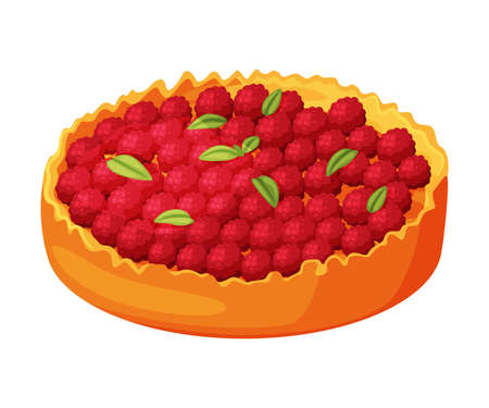 Baked Raspberry Pie Made from Pastry Dough with Sweet Fruit Filling Vector Illustration