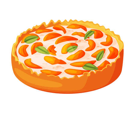 Baked Apricot Pie Made from Pastry Dough with Sweet Fruit and Creamy Filling Vector Illustrationのイラスト素材