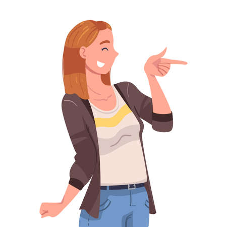 Woman Character Showing Positive Hand Gesture Like Finger Gun Vector Illustrationのイラスト素材