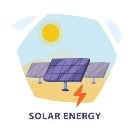 Natural Resource with Solar Energy Battery Panel Hexagonal Shape Picture Vector Illustrationのイラスト素材