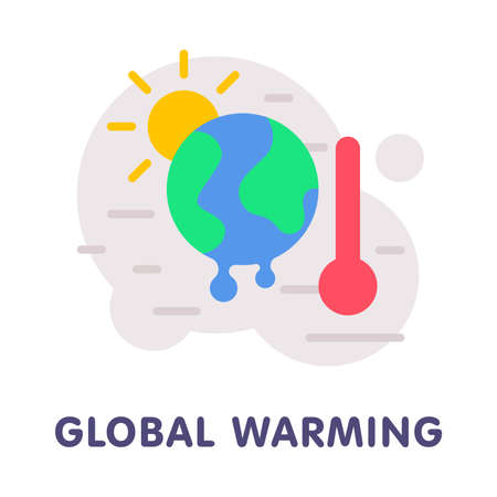 Global Warming with Red Thermometer and Hot Burning Sun with Melting Earth Sphere Vector Illustrationのイラスト素材