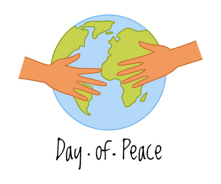 Peace with Human Hands Embracing Earth Globe as Symbol of Friendship and Harmony Vector Illustrationのイラスト素材