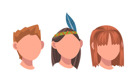 Woman Head with Face and Neck Having Different Hairstyle Vector Setのイラスト素材