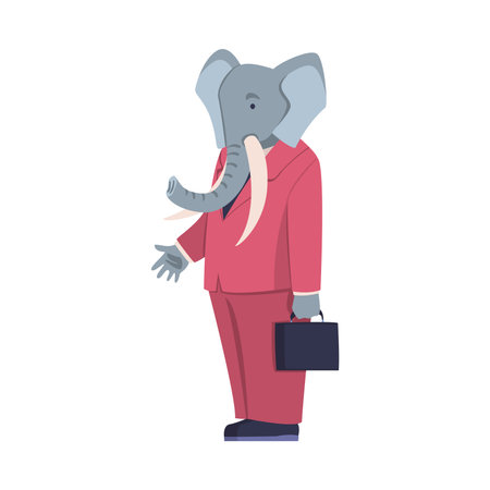 Elephant as Animal Office Employee Wearing Formal Corporate Suit Standing with Briefcase Vector Illustrationのイラスト素材