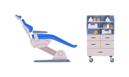 Chair and Cabinet with Medicament as Medical Equipment and Assistance Device Vector Setのイラスト素材