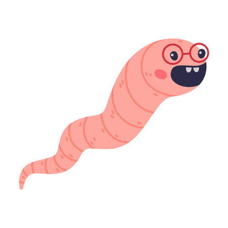 Funny Pink Worm Character with Long Tube Body in Glasses Shouting Out Loud Vector Illustrationのイラスト素材