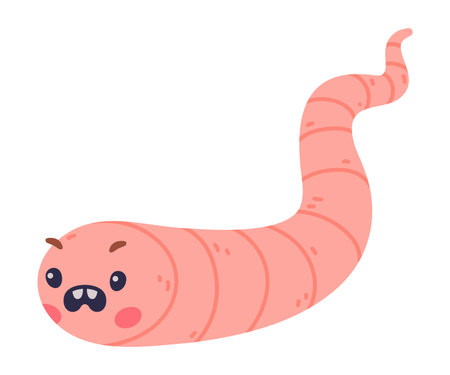 Funny Pink Worm Character with Long Tube Body Feeling Angry Vector Illustrationのイラスト素材