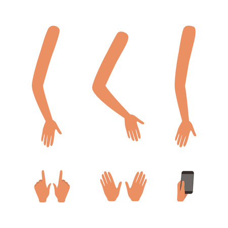 Human arms and palms set. Teenage body parts constructor for animation cartoon vector illustrationのイラスト素材