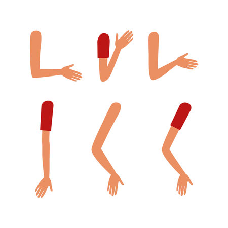 Human arms doing different gestures set. Teenage body parts constructor for animation cartoon vector illustrationのイラスト素材